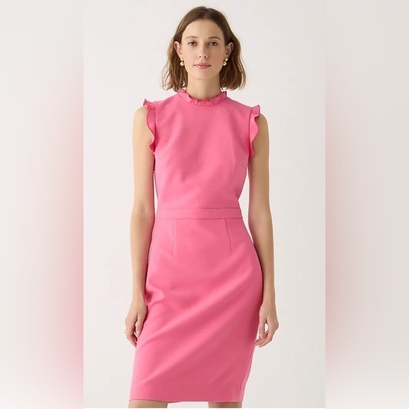 J. Crew Ruffle trim sheath dress stretch crepe BP646 Black 20 - Picture 2 of 5